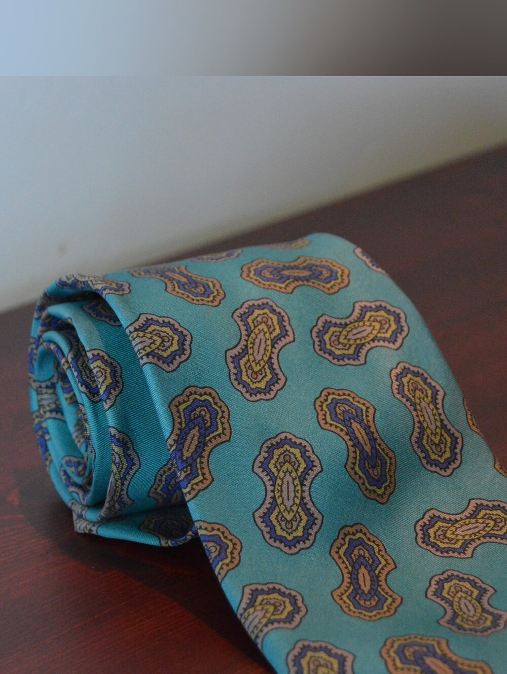 Vintage Austin Reed of Regent Street Silk Tie Teal Paisley Made in USA
